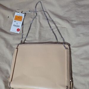 Zara Cream Shoulder Bag with Silver Chain